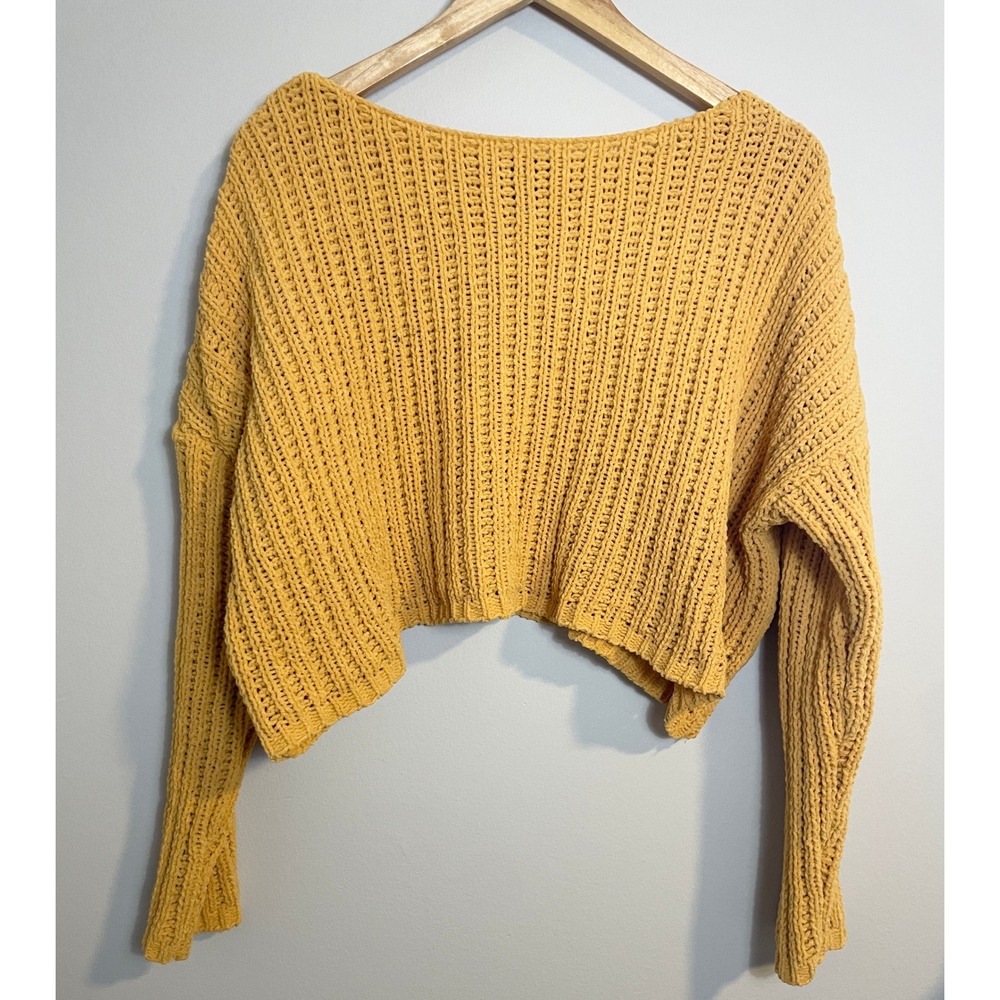 Forever 21 Mustard Yellow Chenille Cropped Sweater Womens Medium Chunky Knit 90s
